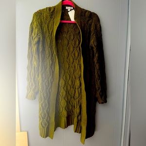 Green knit cardigan sweater